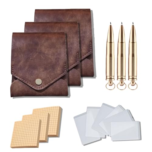 Vintage Handmade Leather Wallet, Multifunctional Compact Wallet, Business Card Holder Wallets with Built-In Pen Slot (3PCS)