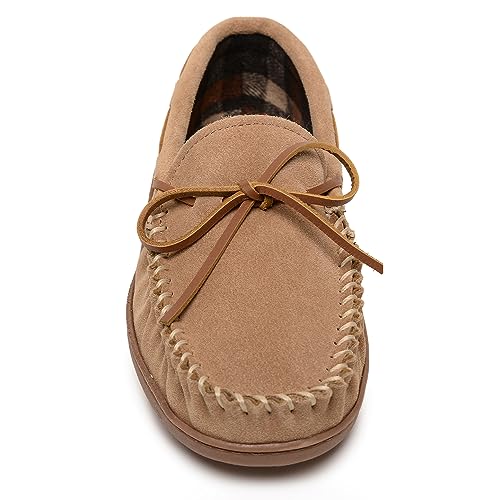 Minnetonka Plaid Lined Hardsole - Moccasin Slippers for Men Made with Suede Upper, Rubber Sole, Plush Interior, Fleece Lining, Rawhide Lace, and Traditional Moccasin Design2