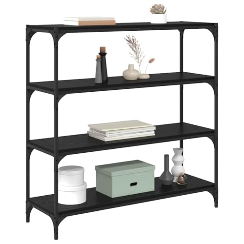 Librería industrial de madera y metal de 3 compartimentos para almacenamiento en salón 4