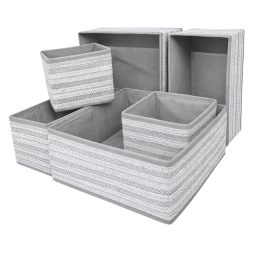Image of DALUCI 6 Piece Foldable Clothing Storage Box Set | Cube Storage Bins and Dividers for Wardrobe Cloth Organizer for Storage Cupboard and Drawer Organizers for Shirts Pants Underwear Bras Socks (Grey)