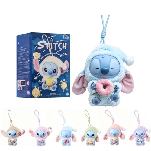 Uviily Stitch Eat Something Before Sleep Collection Blind Box Plush Toy Keychain Surprise Vinyl Figures Model Random Design Toy Collection for Bag Decoration Gifts for Friends and Family Single Box