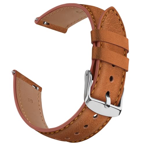 Wanme 22mm Bracelet de Montre en Cuir, Bracelet de Replacement en Dégagement Rapide Homme Femme pour Montre Garmin/Montre Samsung Galaxy/Montre Huawei, Brun