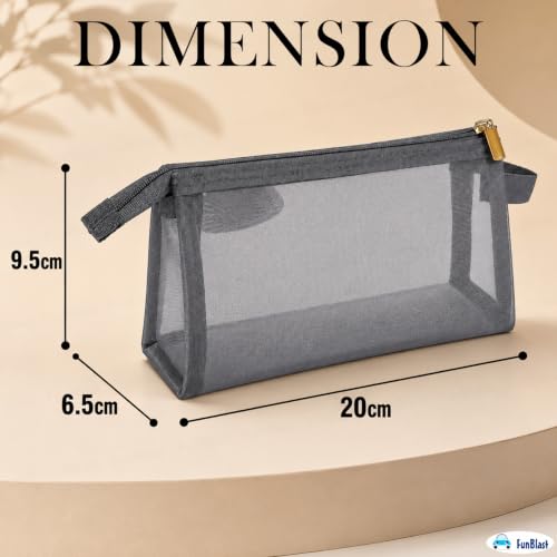 Image of FunBlast Mesh Pencil Case with Smooth Zipper, Single Layer Multi-Purpose Stationary & Pen Pouch for Boys & Girls, Transparent Stationary Bag, Organizer Pouch for Student (Grey-D)