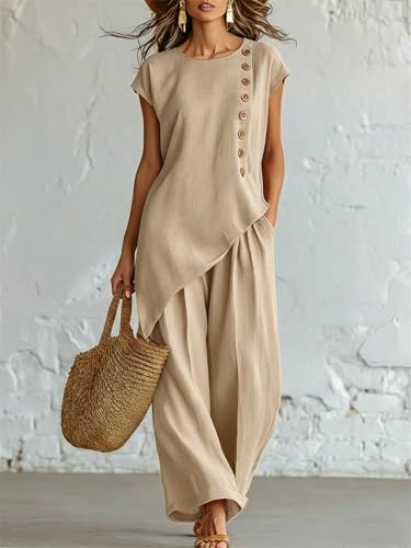 Trajes de verano de 2 piezas para mujer con dobladillo asimétrico elegante 6
