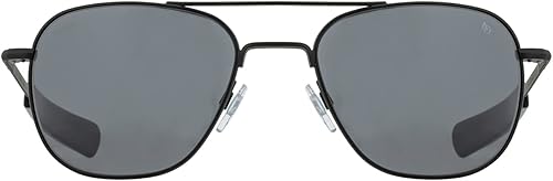 AO Lentes de sol Pilot originales, color negro, lentes de cristal SkyMaster gris de color real, templo de bayoneta, polarizados, 52-20-140