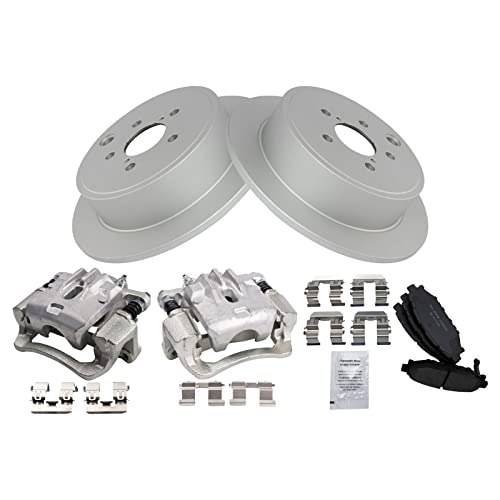 Image of TRQ Rear Brake Pad and Rotor Set Ceramic Solid Rotors Calipers