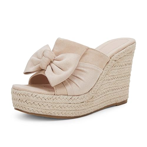 Image of PiePieBuy Womens Platform Espadrilles Slip On Wedge Sandals Bow Tie Open Toe Slides Shoes