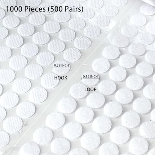 Image of 1000pcs(500 Pairs) 0.39 inch Diameter Sticky Round Nylon Dots, Hook and Loop Small Dots with Adhesive, for Classroom, Office, Home (Pack of 2)