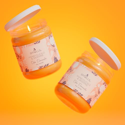 Smells - Odor Eliminator - Premium Soy Wax Jar Scented Candle 12Oz. - 100% Cotton Single Wick - Fragranced Candles That Eliminates Odors: Food, Pets, Smoke And Others (1-Pack, Honeysuckle & Jasmine) #TOP4