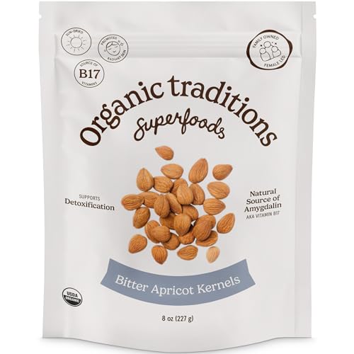 Organic Traditions Apricot Kernels – Sundried - Natural Source of Vitamin B17 - Sweet & Bitter Raw Apricot Seeds - 8oz
