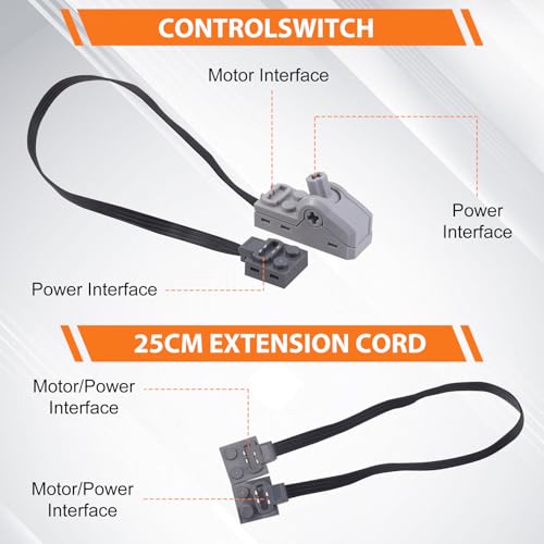 Power Functions Set, 14-Teiliges Elektrisch Spielzeug Motor Set Kompatibel mit Technic Motor L Power Functions-Bauset, Power Funktion Zubehör mit Motor, Fernbedienung, Batteriebox, Servomotor