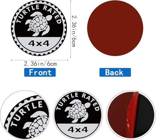 Image of 2Pcs Turtle Badge Rated Car Emblem, 4 x 4 Metal Automotive Badge 3D Metal Car Badges Emblems Round Emblem Decals Car Badge Decals Stickers Compatible for Jeep Wrangler Vehicles Trucks SUV Decals