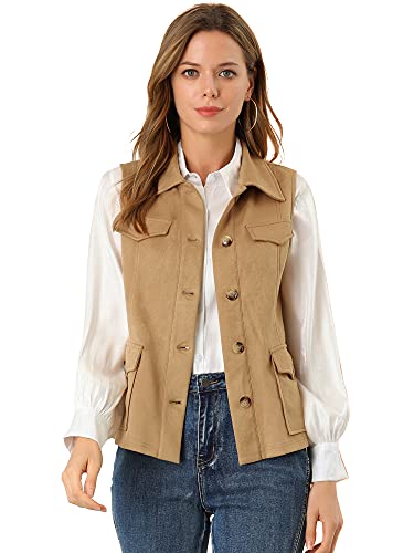 Gilet en daim synthétique Allegra K pour femme veste sans manches kaki 3XL