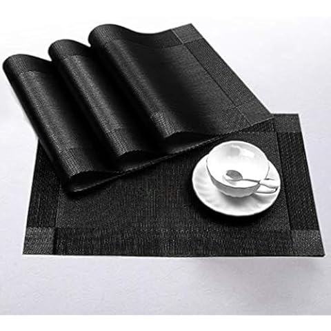 Synra Placemats for Dining Table, Set of 4, Easy Care, Set an Elegant and Inviting Table, and Durable, Non-Slip, Heat-Resistive, and Water-Resistive, Black Color Cover