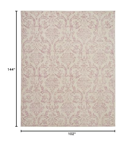Nourison Jubilant Damask Ivory/Pink 8'6' x 12' Area -Rug, Easy -Cleaning, Non Shedding, Bed Room, Living Room, Dining Room, Kitchen (9x12)