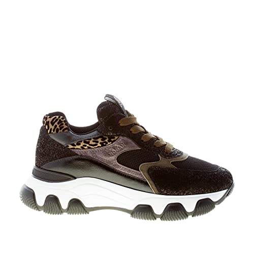 Prezzo di listino Euro: 440 Hogan Donna Hyperactive Sneaker in camoscio Laminato e Tessuto a Rete Nero più Animalier Color Nero Size 38.5