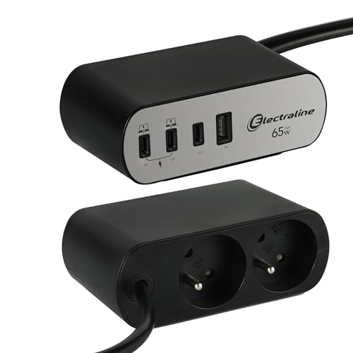 Bloc multiprise Electradock avec 2 prises et 4 ports USB C PD65W Electraline 35462