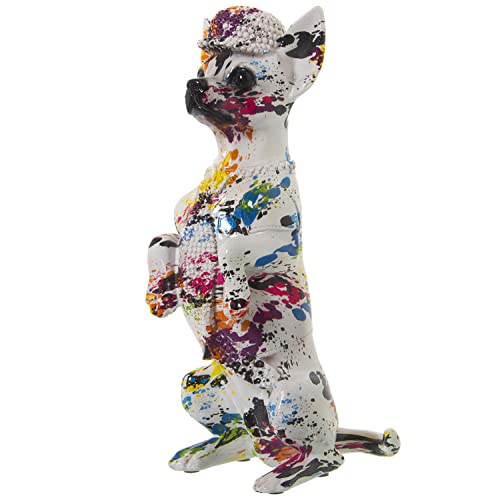 Figura di un cane seduto in resina graffiti multicolore 14x11x30 cm