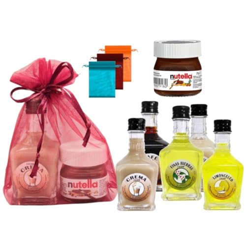 Lote de 10 Botellas de Licor Toscana 'La Rivera' Sabores a Elegir en Bolsas de Tul con Crema de Cacao. Regalos Originales. Detalles de Bodas, Comuniones, Cumpleaños y Eventos.DC (ARROZ CON LECHE)