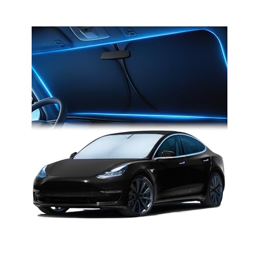 Windshield Sunshade for Tesla Model 3 and Model Y 2017-2026 - Innovative No-Light-Pass Technology...