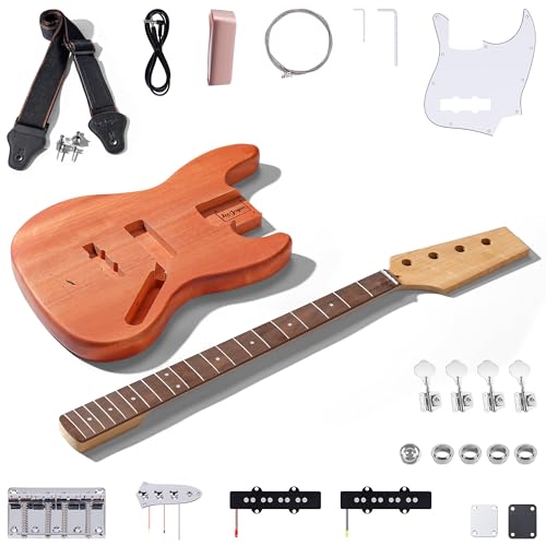 Leo Jaymz - Kit de guitarra eléctrica DIY - Cuerpo de caoba, cuello de arce tostado y diapasón de...