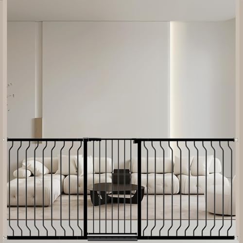 Image of ALLAIBB Black 40.55" Extra Tall Wide 76.77-84.65" Baby Gate Pressure Mounted Walk Through Child Kids Safety Toddler Tension Pet Dog Gates with Extension for Doorways Kitchen