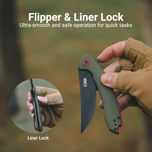 Image of CJRB Gobi Tactical Knife, Small Folding Pocket Knife with AR-RPM9 Steel Blade and G10 Handle for Men Outdoor, Survival, Hunting, Camping Green(J1906B)