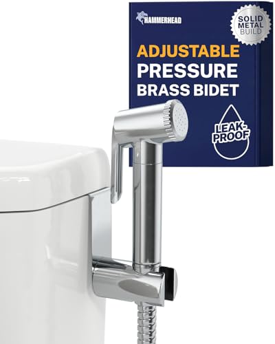 HammerHead Showers Solid Metal Adjustable Pressure Handheld Bidet Sprayer for Toilet Handheld Bidet Attachment with 47-Inch Hose and Leak-Proof T-Valve Jet Spray for Toilet Muslim Shower Chrome