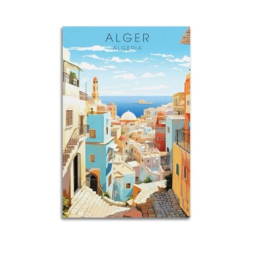 JJUPUV Impression sur toile vintage Alger Algérie - Peinture murale moderne pour la maison - 30 x 45 cm