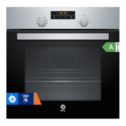 Balay - Horno Multifunción, 60 cm de ancho, Control Comfort, Precalentamiento Rápido, 7 funciones, Negro/Acero inoxidable, 3HB2030X0