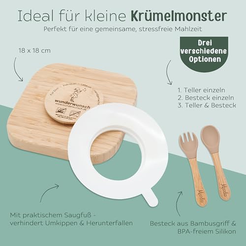 wunderwunsch - Personalisierter Baby Teller mit Saugnapf - Praktisches Kleinkind Zubehör mit Namen - Kinder Teller Rutschfest - Personalisierte Geschenke Geburt