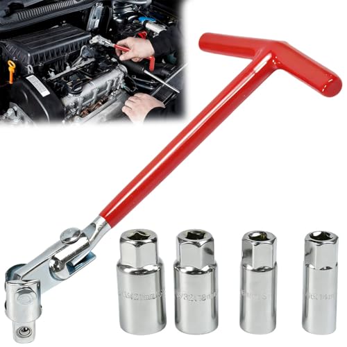 WANTOUTH 5 PCS Llaves Bujías con Vaso Bujias 14/16/ 18/21 mm, SacaBujias para Coche y Moto, Universal Herramienta ExtracciónBujias con Mango en T para Automóviles Motocicletas y Cortacésped