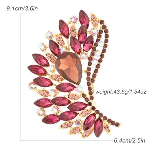 Image of Rhinestone Crystal Big Large Brooch Pin Jewerly Accessory Wing shape Gold Tone