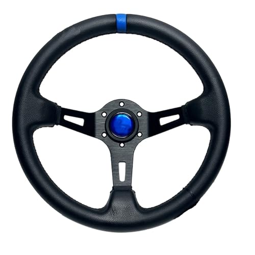 Volante universale in pelle da 330 mm, con piatto profondo, resistente, con strumenti, compatibile con la maggior parte delle auto, aggiornamento sportivo aftermarket (blu)