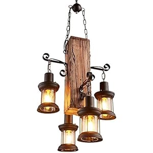 Wood retro pendant lighting industrial vintage chandelier black metal bedroom restaurant suspension lamp cage frame with glass shade house loft bar coffee decoration ceiling lights fitting e27  urban country home decor