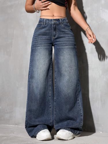 Image of Glossia Denim Baggy Jeans for Woman | Wide Leg Jeans for Women | High Waist Jean's for Woman | Loose Fit Plus Size Denim Ladies Jean's for Women(WJ-2405-$)