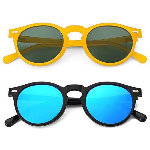 Image of Gleyemor Vintage Polarized Sunglasses for Men Round Sunglasses UV400 Protection Retro Hand-crafted Acetate Frame