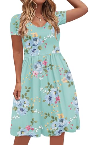 Image of DB MOON Women Plus Size Dresses 2026 Summer Casual V Neck Short Sleeve Knee Length Dress with Pockets