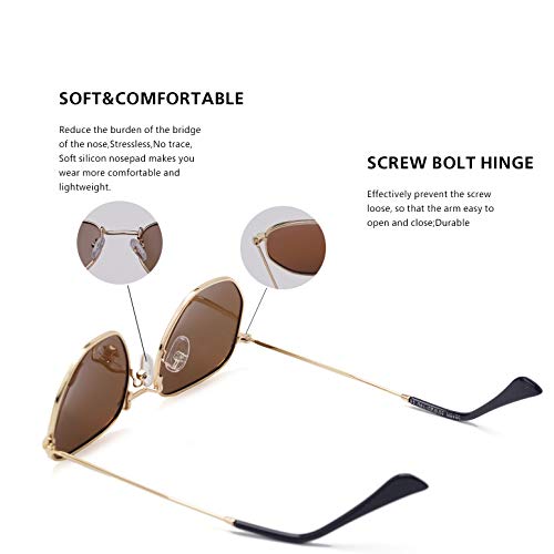 Image of Hipster Hexagonal Polarized Sunglasses Men Women Geometric Square Small Vintage Metal Frame Retro Shade Glasses