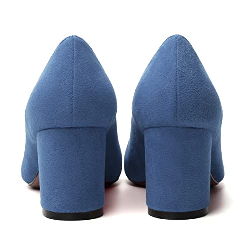 SKYSTERRY Womens Cute Round Toe Slip On Suede Wedding Block Mid Heel Pumps Shoes 2.5 Inch4