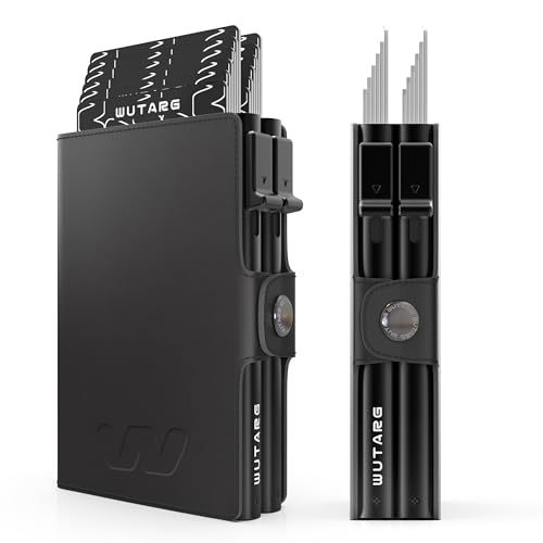 WUTARG Tarjetero Hombre   Cartera Minimalista RFID NFC, Sistema Dual Slide, Metal, Cuero PU Premium, Billetera compacta antirrobo, Acceso rápido   16 Tarjetas + 4 Billetes (Deluxe Black)