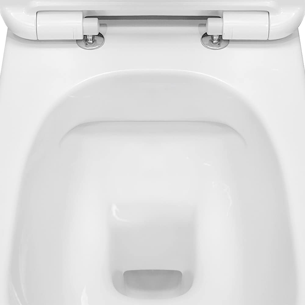 Inbagno Sanitari Filo Muro con Scarico traslato Rimless, in Ceramica Bianca Lucida Serie Synthesis, Incluso Copri WC rallentato con sgancio rapido