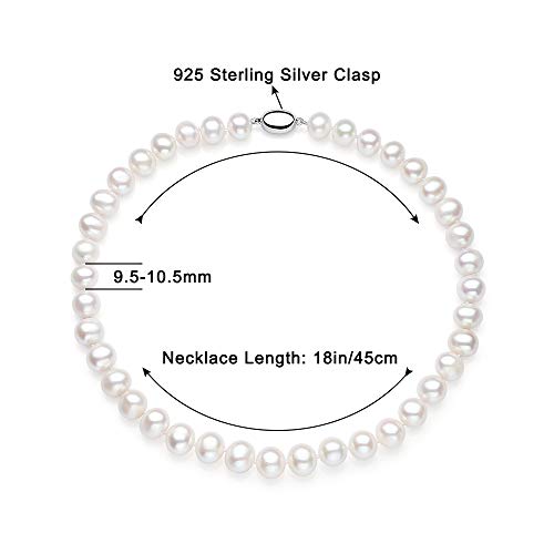 Large White Round 9.5-10.5Mm Freshwater Cultured Pearl Single Strand Necklace For Women, 18 Inch #TOP3