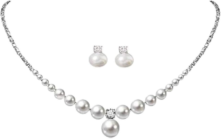 necklace pendant and earring earring set, artificial pearl, metal, silver plated, gold plated, adjustable length, hypoallergenic, holiday dinner daily gift accessories Banquet/Christmas Gift/New Year gift