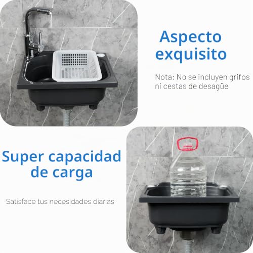 Miniatura 5 de Fregadero De Cocina De Un Solo Cuenco, Fregadero De Cocina Montado En La Pared De 15.1 X 11.2 Pulgadas Con Agujero Para Grifo De 1.25 Pulgadas, Fregaderos De Plástico Para El Hogar, Restaurante