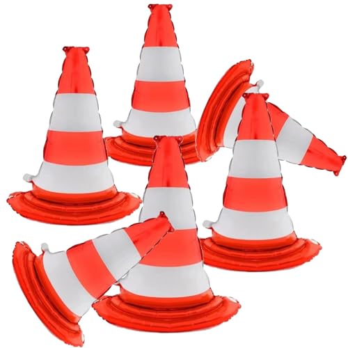 Image of Atpata Funky 35inch 3D Traffic Safety Cones Foil Balloons ? Self-Standing Decorations for Emergency Vehicles, Construction Theme, Birthday Boy Race Themed Party, Baby Shower Traffic Party Supplies (6)