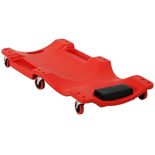 Image of Gecheer Ergonomic Vehicle Creeper with Headrest & Wheels, Red, 100L x 48W x 12Hcm, 120KG Capacity