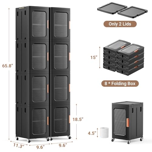 Image of BROVIEW 8-Tier Tall Narrow Storage Cabinet Organizer, Slim Bathroom Cabinets with Adjustable Shelves and Doors, Plastic Kitchen Pantry Organizers and Storages for Small Space, Laundry, Black