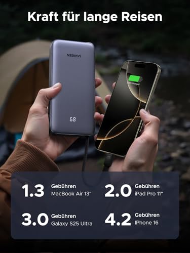 UGREEN Power Bank, 20000mAh 45W Schnellladen mit Integriertem USB-C Kabel & Bidirektionalem 45W PD, Externe Handyakkus Kompatibel mit Galaxy S25 Ultra/S25+, iPhone 17/16 Serie, iPad, Laptop und mehr 3