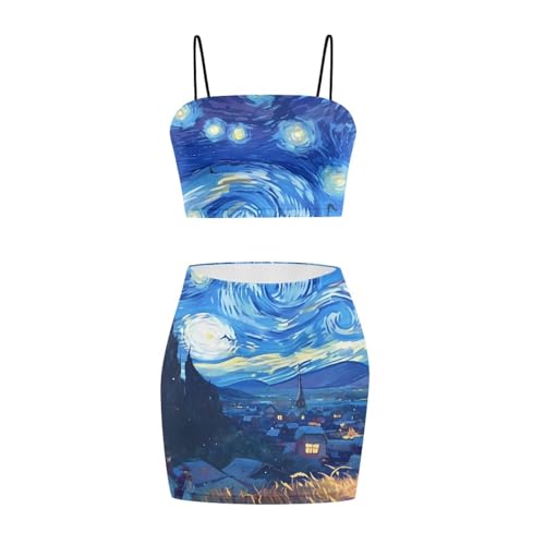Image of Biyejit Women's 2 Piece Summer Outfits Spaghetti Strap Crop Tops and Bodycon Mini Skirt Dress Set Plus Size S-4XL